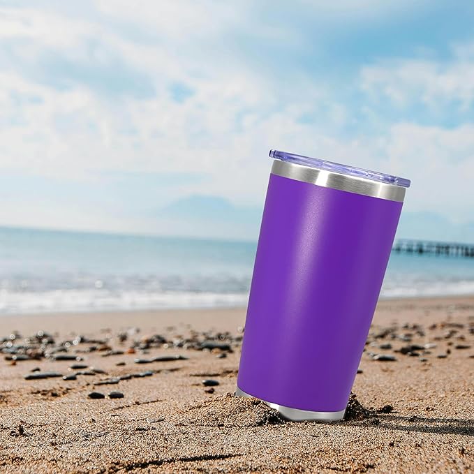 20 oz Tumbler Coffee Tavel Tumblers Bulk with Lid Stainless Steel Double Wall Vacuum Insulated Mug Powder Coated Cups fit Car Cupholder for Hot and Cold - Purple, 4Pack