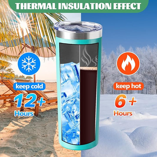 20 oz Skinny Tumbler with Lid and Straw,Stainless Steel Vacuum Insulated Tumbler Cup Double Wall Leak-proof Coffee Mug,Travel Thermal Water Tumbler for Home,Office,Outdoor(Teal,4)