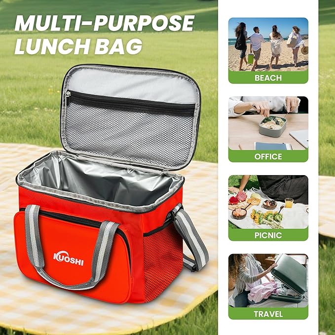 Insulated Lunch Bag for Men & Women-14L Leakproof Cooler Bag with Adjustable Strap, Large Reusable Lunch Box for Office, Beach, Picnic & Travel