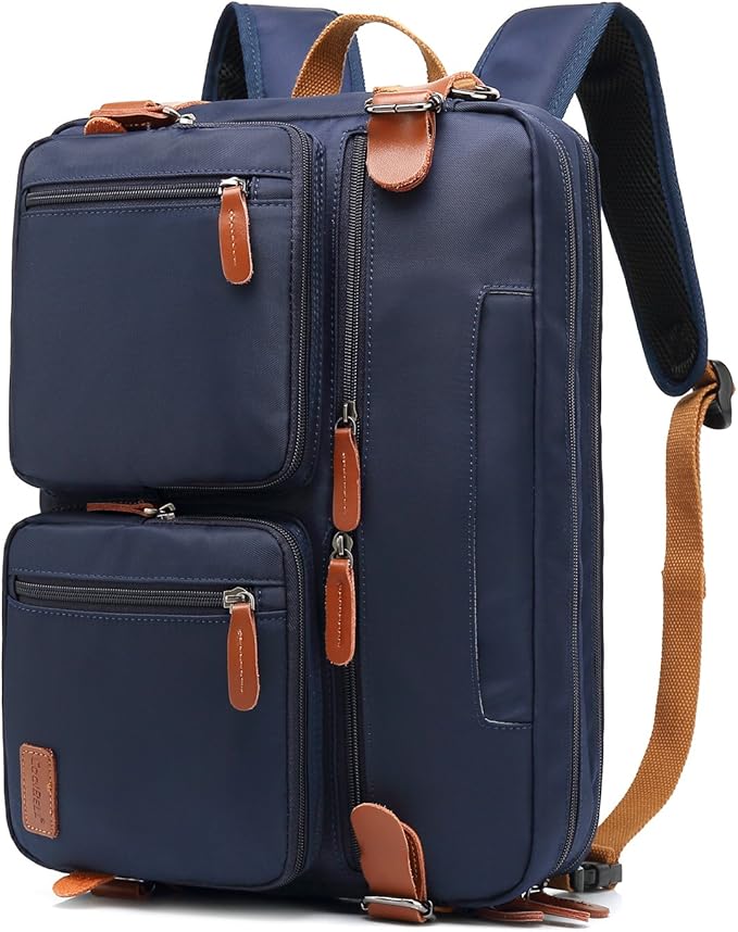 Convertible Backpack Messenger Shoulder Bag Laptop Case Handbag Business Briefcase Multi-Functional Travel Rucksack Fits 15.6 Inch Laptop for Men/Women (Blue)