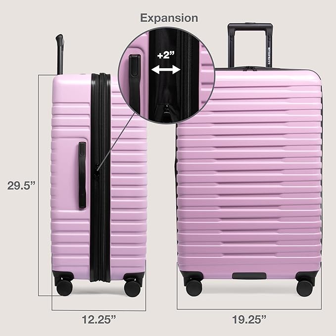 U.S. Traveler Boren Polycarbonate Hardside Rugged Travel Suitcase Luggage with 8 Spinner Wheels, Aluminum Handle, Lavender, 3-Piece Set, USB Port in Carry-On