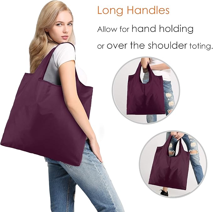BeeGreen Burgundy Reusable Shopping Bags for Groceries 10 Pack DIY Reusable Grocery Bags Washable 50LBS folding with Zipper Carry Pouch Tote Gift Bags Durable Polyester
