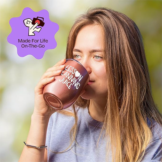 KLUBI Teacher Birthday Gifts for Women - Lesson Planning Juice Wine Tumbler 12oz with Lid and Straw - College Graduation Gifts for Teachers, Student Teacher Congratulations, Cute New Teacher's Gift