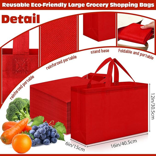 Windyun Reusable Grocery Bags Large Non Woven Shopping Bags with Handles Foldable Portable Tote Bulk, 16x6x12 Inch