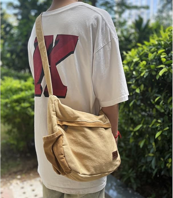 Large Canvas Messenger Bag with Multiple Pockets for Men and Women, Crossbody Shoulder Tote Hobo Laptop Bag