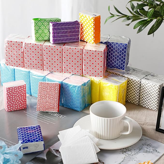 Thenshop 300 Packs Travel Tissues Bulk Geometric Designed Pocket Size Tissues, 3 Ply Paper Facial 3000 Count for Travelling Walking Weddings Graduation