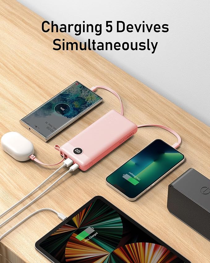 VEEKTOMX Portable Charger Built-in Cables, 20000mAh Power Bank for iPhone, Fast Charge USB C Battery Pack Travel Essentials Powerbank Compatible with iPhone 17/16/15/14, Samsung S25/24, Android, etc