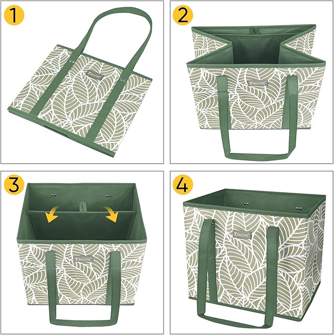 BALEINE 3Pk Reusable Grocery Bags, Foldable Shopping Bags for Groceries with Reinforced Bottom & Handles (Antique Foliage)