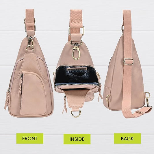 Antik Kraft Tasha Crossbody Sling (Rose) | Vegan Leather Crossbody Bag for Women with 16-20" Strap | Sling Bags for Women with Durable Antique Brass Hardware | 7in x 2.5in x 12.5in |