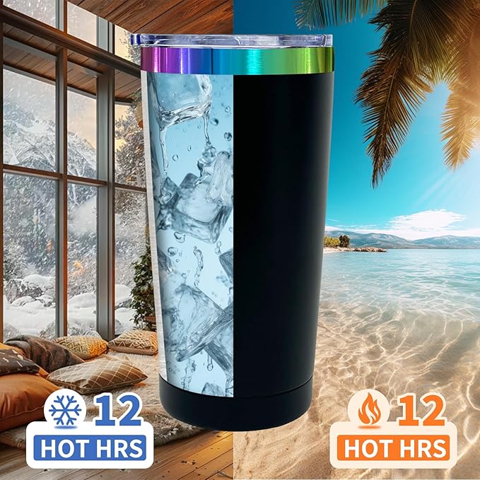 20 oz Stainless Steel Tumbler with Lid and Straw Double Wall Vacuum Insulated Coffee Mug Powder Coated Cup for Hot and Cold Drinks (Black,6 pack)