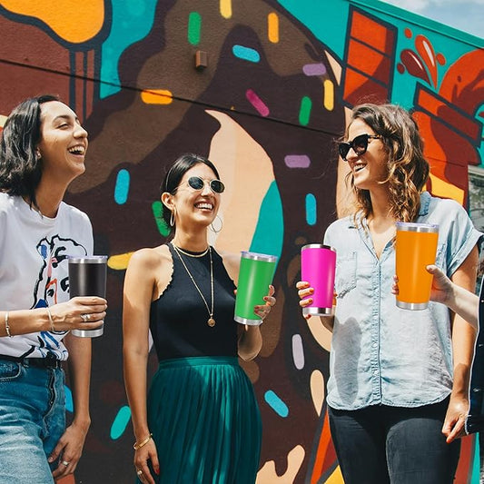 20 oz Tumbler Coffee Tavel Tumblers Bulk with Lid Stainless Steel Double Wall Vacuum Insulated Mug Powder Coated Cups fit Car Cupholder for Hot and Cold - Orange, 4Pack