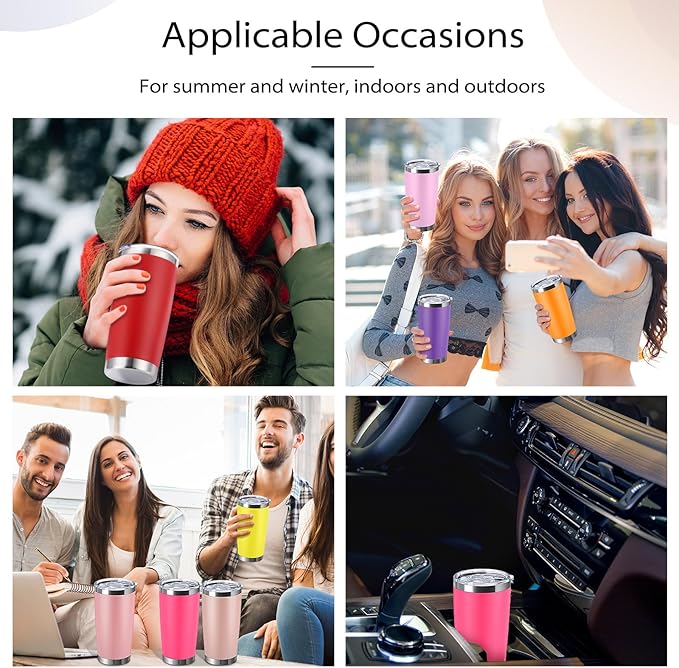 Sieral 36 Packs Stainless Steel Tumbler Bulk with Lid Vacuum Double Wall Insulated Travel Coffee Mug Powder Coated Tumbler Cup for Graduation Wedding Christmas Birthday Party(Warm Color, 20 oz)