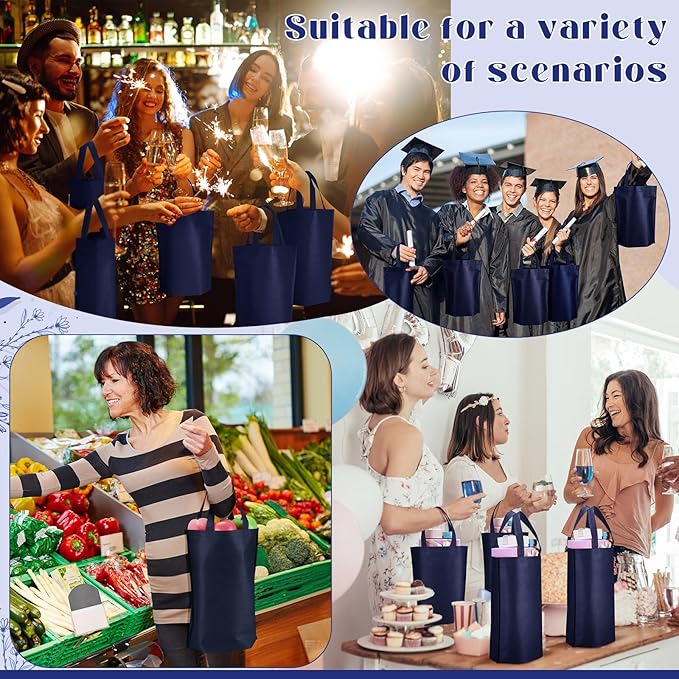 Windyun Reusable Grocery Bags Large Non Woven Shopping Bags with Handle Foldable Portable Tote Carryall Bulk 11.8x6x13.8 Inch