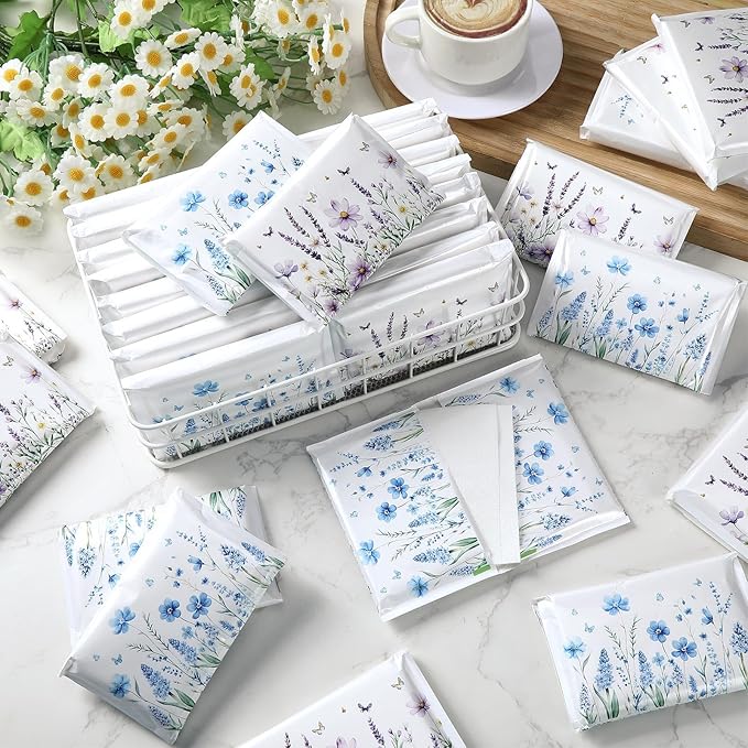50 Pack Flower Pocket Tissues Individual Packs Floral Pocket Facial Bulk 3 Ply Wildflower Wallet Travel Tissues for Fall Wedding Party Supplies