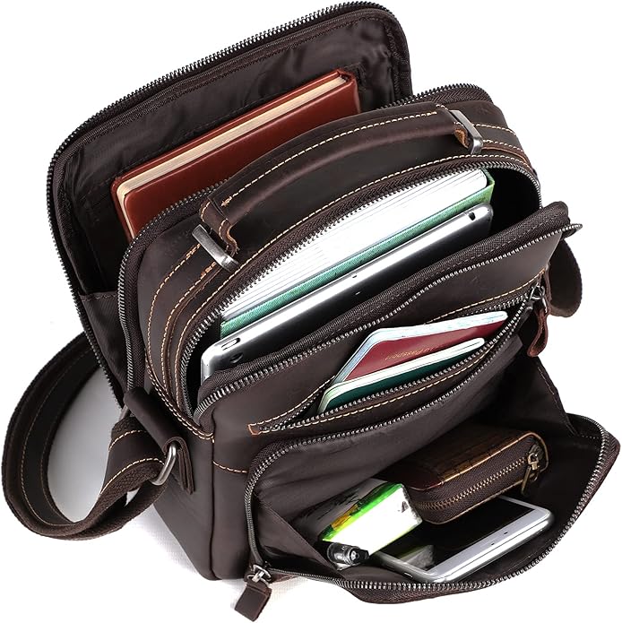 Genuine Leather Small Messenger Bag for Men Vintage Shoulder Crossbody Bags for Work Business Travel