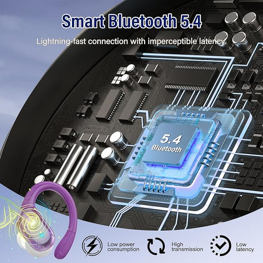 Wireless Earbuds Bluetooth 5.4 Headphones 75H Stereo Deep Bass Sports Over Ear Buds with Earhooks, LED Display Bluetooth Earbuds with 4 ENC Mic, IP7 Waterproof Earphone for Running,Dark Purple