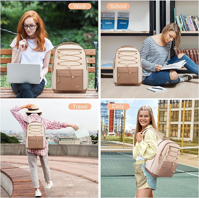 School Backpack for Teens Girls, Aesthetic College Backpack Large Bookbag for Women Students Fashion 17 Inch Laptop Bag for Work Travel (Khaki Beige)
