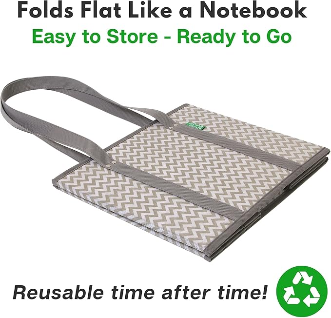 Reusable Grocery Bags (3 Pack) – Heavy Duty Reusable Shopping Bags with Box Shape to Stand Up and Stay Open – Large Tote Bags with Long Handles & Reinforced Bottom – Foldable Utility Bag – Chevron