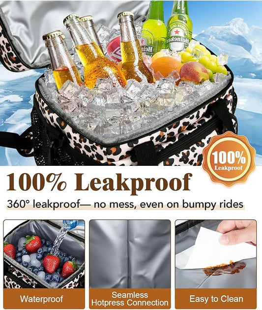 Lunch Box for Women, Double Insulated Lunch Bag Reusable Leakproof Cooler Bag Portable Picnic Food Bag, Adult Lunch Tote Lunch Bag for Work, Construction Worker, Truck Driver-Leopard Print