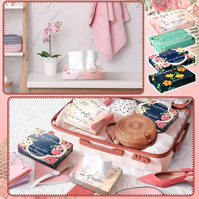 Yinder 24 Packs 960 Sheets Tissue Cube Car Facial Boxes Disposable Facial Travel Tissues Holder Soft Watercolor Boxes 2 Ply 40 Sheets for Wedding Household Car Kitchen Bathroom(Religious)