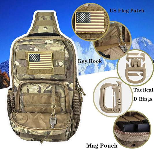 Tactical Shoulder Sling Bag, Small Chest Pack, 13L Backpack for Men Outdoor Sports, CP Camo