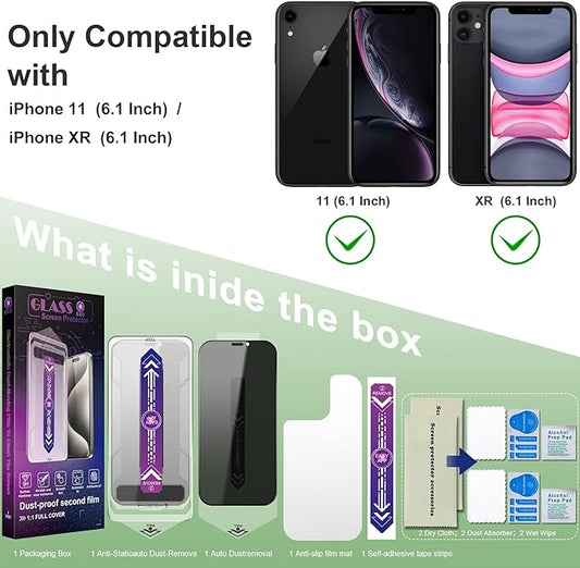 2 Pack Privacy Screen Protector for iPhone 11 and iPhon XR 6.1-Inch Auto Dust Removal, No Bubbles,Anti-Spy Tempered Glass Film, Easy Installation
