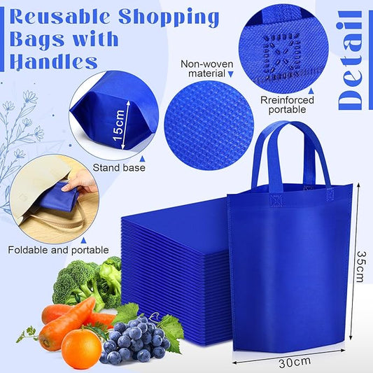 Windyun Reusable Grocery Bags Large Non Woven Shopping Bags with Handle Foldable Portable Tote Carryall Bulk 11.8x6x13.8 Inch