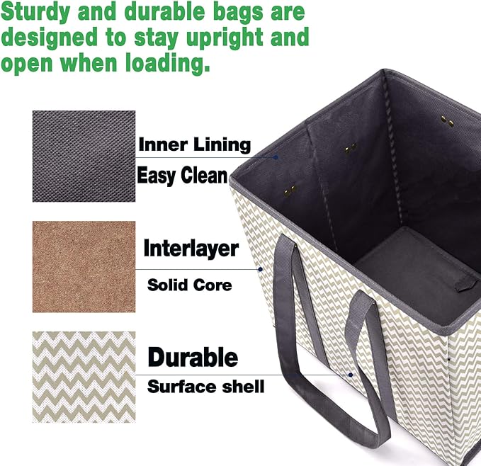NERUB Reusable Grocery Tote Bags - Heavy Duty with Reinforced Bottom, Foldable Large Shopping Bags for Groceries (3 Pack)