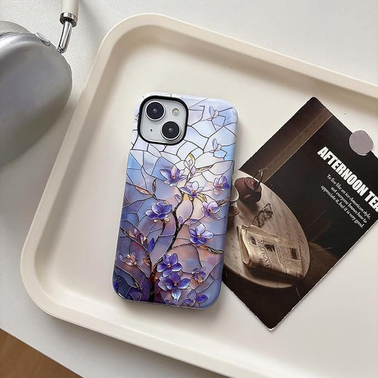 QLTYPRI Flower Case for iPhone 13/14, Aesthetic Cute Floral Phone Case for Girls Women, Protective Hybrid 2-Layer Hard Shell Silicone Cover Durable Shockproof Phone Cover - Vintage Magnolia