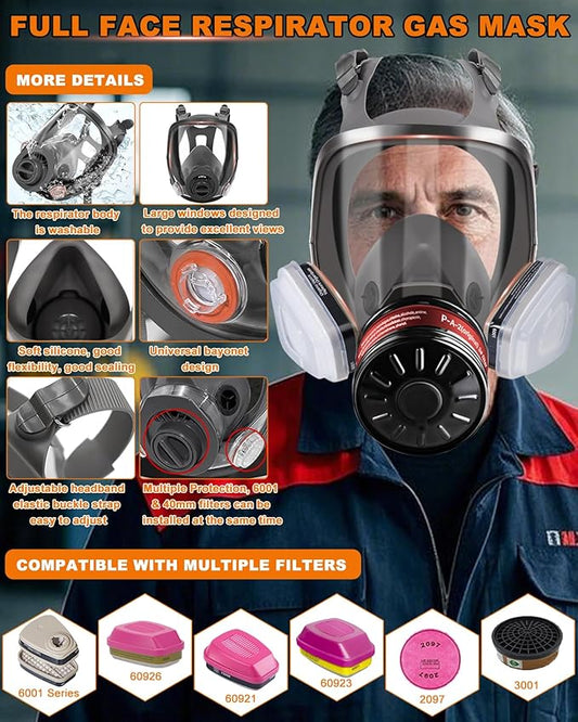 Respirator Mask with Filters, Gas Masks Survival Nuclear and Chemical, for Organic Vapor, Spray Painting, Resin