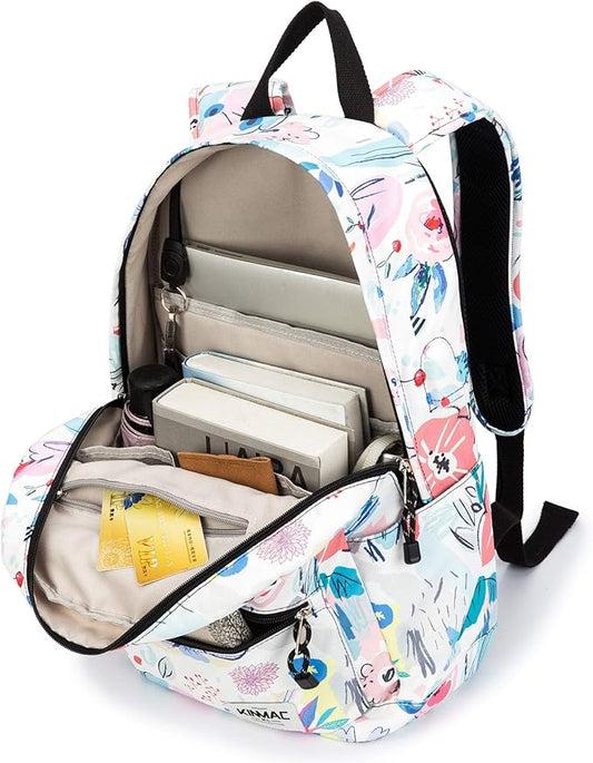 Kinmac Water Resistant Laptop Travel Outdoor Backpack with USB Charging Port for 13 inch 14 inch and 15.6 inch Laptop (Flowers)