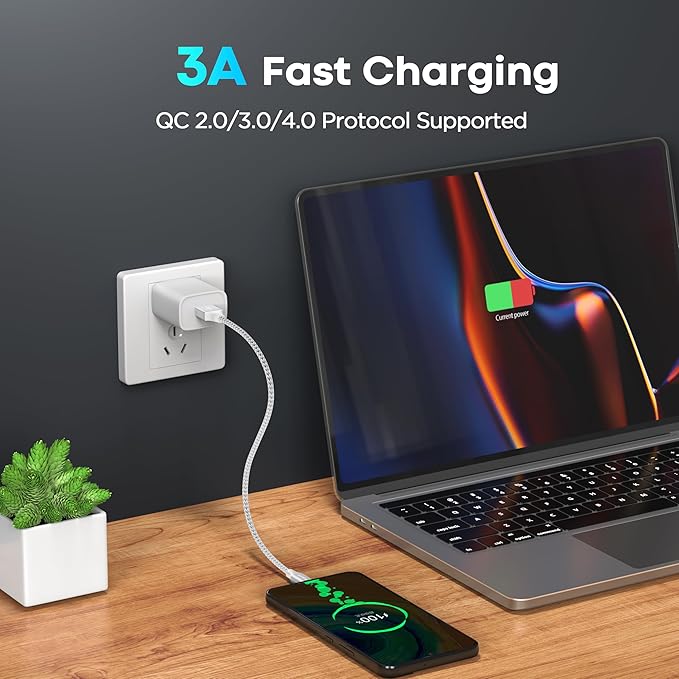 etguuds USB to USB C Cable 1ft, 2-Pack USB A to Type C Charger Cord Fast Charging for Samsung Galaxy A15 A25 A35 A55 A54, S24 S23 S22 S21 S20 S10 S10E, Note 20 10, Moto G, for iPhone 16 15, White