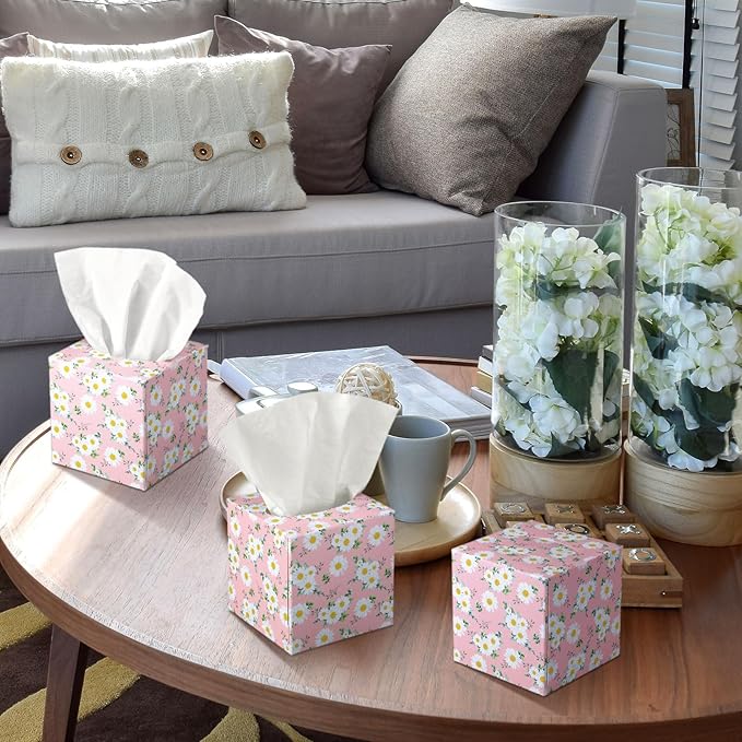 12 Pack Summer Daisies Floral Facial Tissues Cube Boxes 600 Sheets 3 Ply Pink Small Flower Face Tissues Bulk for Summer Car Bedroom Supplies