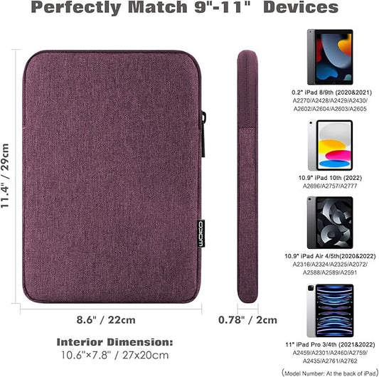 MoKo 9-11 Inch Tablet Sleeve Bag Carrying Case Fits New 11inch iPad Air M3, iPad A16 2025, iPad Pro 11 M4, Air 5/4/3, iPad 10/9/8th Gen, Tab S8/S9 11", Purple