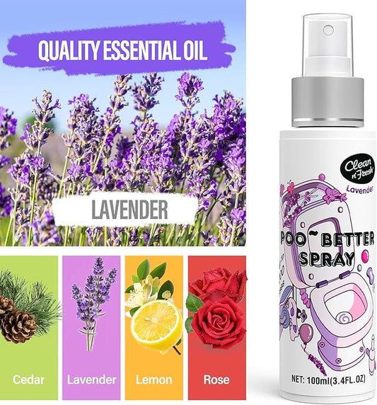 Clean-n-Fresh Toilet Spray for Poop, Lavender 6.8 Fl.Oz, Air Freshener Bathroom Spray, Odor Eliminator| Up to 400+ Uses