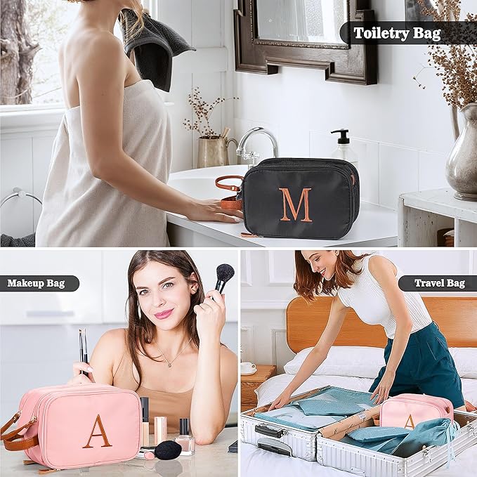 YOOLIFE Initial Toiletry Bag - Travel Toiletry Bag Makeup Bags for Women | Personalized Birthday Gifts for Women Her, Vacation Airplane Essentials Letter K Pink