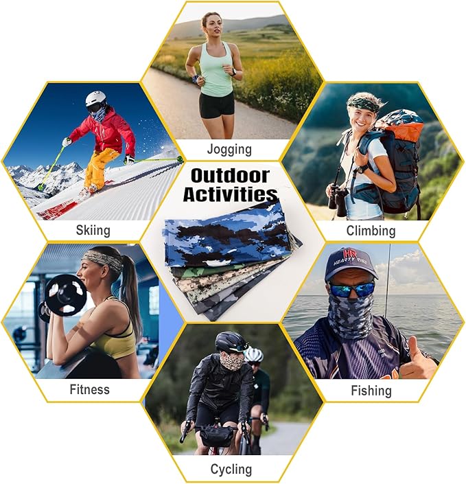 HONGTEYA 6 Pack Neck Gaiter Face Mask: Breathable Windproof Face Cover Balaclava High Elastic Earloop Bandana for Men Women