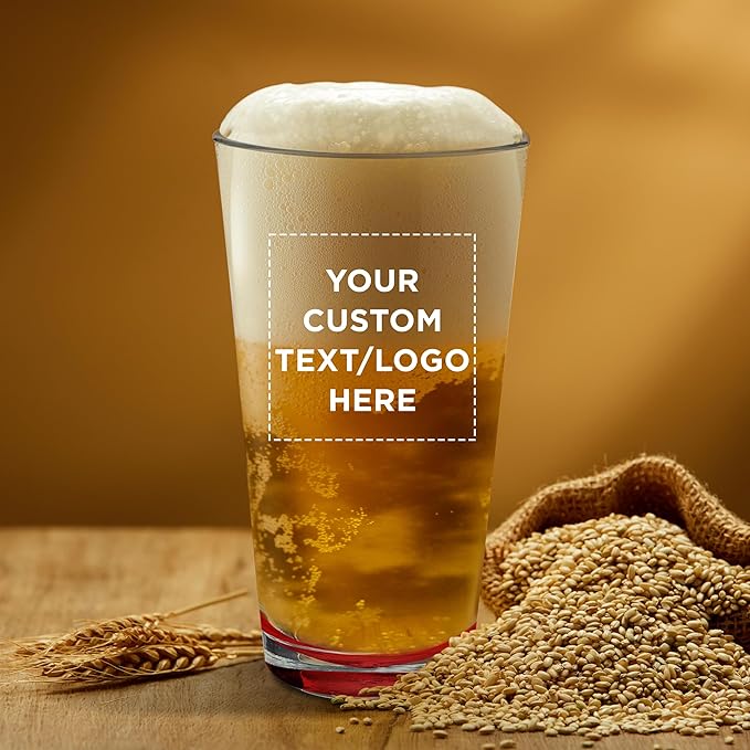 Custom Casale Pint Glass 16 oz. Set of 10, Personalized Bulk Pack - Beer Glasses, Heavy Duty Drinkware - Red