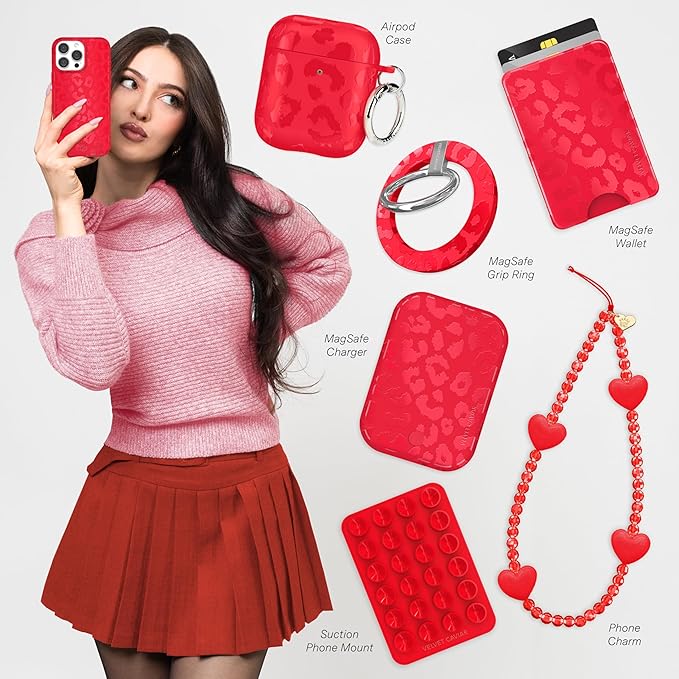 VELVET CAVIAR for iPhone 15 Plus Case - Compatible with MagSafe - 10ft Drop Tested - Red Leopard Animal Print