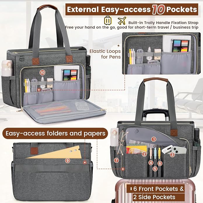 RAINSMORE Teacher Tote Bag 15.6 inch Laptop Bag for Women Work Bags Nurse Bag Lightweight Laptop Tote Computer Briefcase