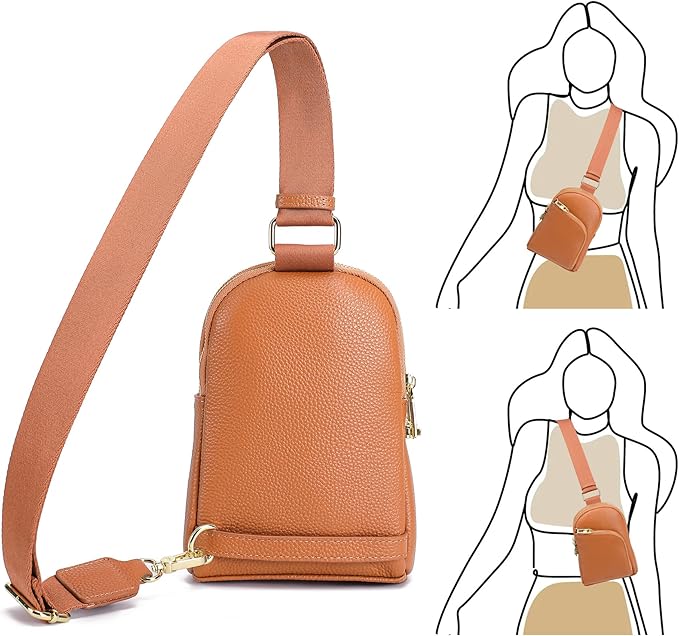 INICAT RFID Blocking Sling Bag Leather Crossbody Bags for Women Fanny Pack Cross Body for Woman Chest Bag for Travel 1.9L