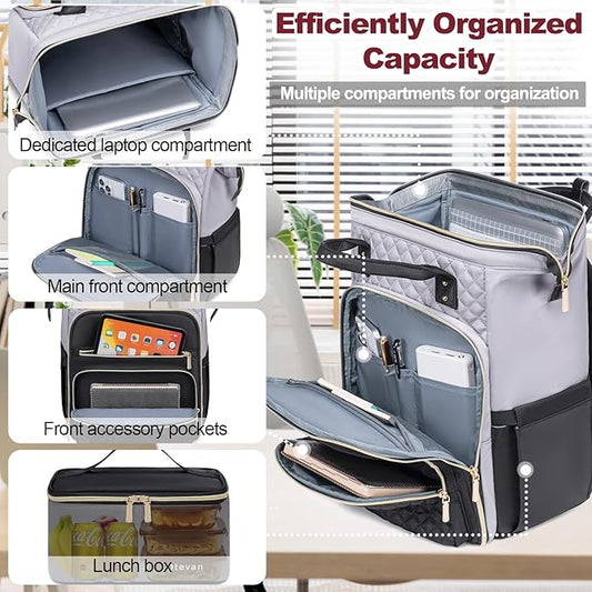 Lunch Backpack for Women, 15.6 inch Laptop Backpacks for Womens, Work Backpacks with Lunchbox,Insulated Back pack Cooler,Teacher Nurse Travel Backpack for Women