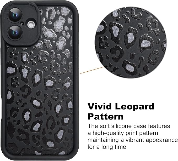 KANGHAR Case for iPhone 16 Plus Leopard Printed Pattern Cute Cheetah Phone Case Soft TPU Shockproof Protective Cover for iPhone 16 Plus 6.7 Inch Black
