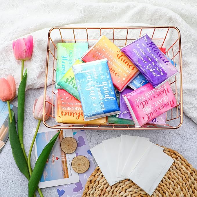 24 Packs Travel Size Tissue Pocket Slim Pack Facial 3 Ply Wallet Size Pocket Tissues for Travel Wedding Party Favors, 6 Styles(Inspirational)