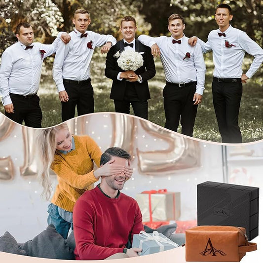 Personalized Gifts Travel Toiletry Bag for Men Engraved Initial PU Leather Waterproof Shaving Bag for Toiletries Accessories Fathers Day Birthday Gift for Men Dad Husband Son, Light Brown H