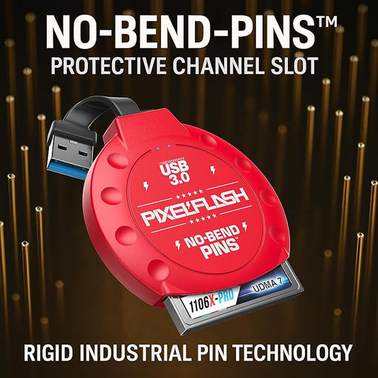 PixelFlash CF Card Reader (Red) - Compact Flash Memory Card Adapter with Cabled USB 3.0, 5GB/s File Transfer, No-Bend Pins, Supports UDMA-7, Anti-Slip & Anti-Scratch, Compatible to Most Brands & OS