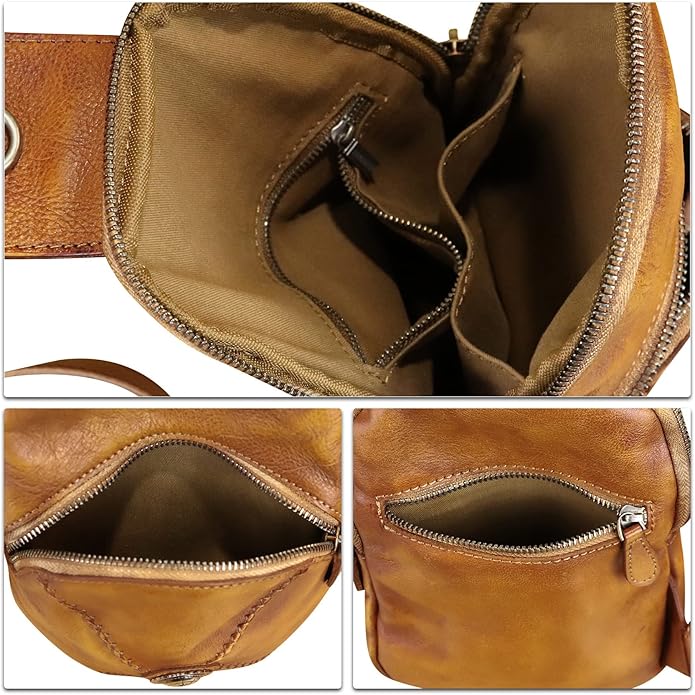 Genuine Leather Silng Bag for Women Small Vintage Leather Sling Backpack Fashion Shoulder Crossbody Bag Chest Purse