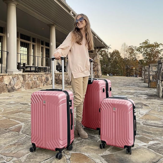 AnyZip Expandable Luggage, 28 Inch Large Hard Shell Checked Suitcase, Rolling Lightweight Travel Suitcases with Wheels TSA Lock (Pink)