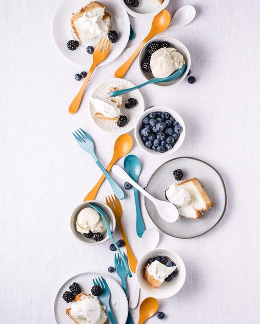 Knork Eco Astrik Reusable Compostable Plant-Based To Go Ware, Utensil Set with Carry Case, Orange Blue White Gray, 8 Piece Utensil Set with Carry Case