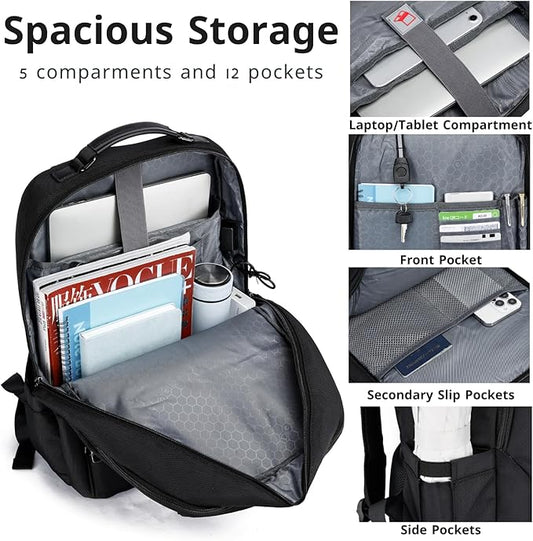 Laptop Backpack for Men & Women - USB Charging Port Anti Theft Water Resistant Business College Backpack Fits 15.6 Inch Laptop,Black 30L